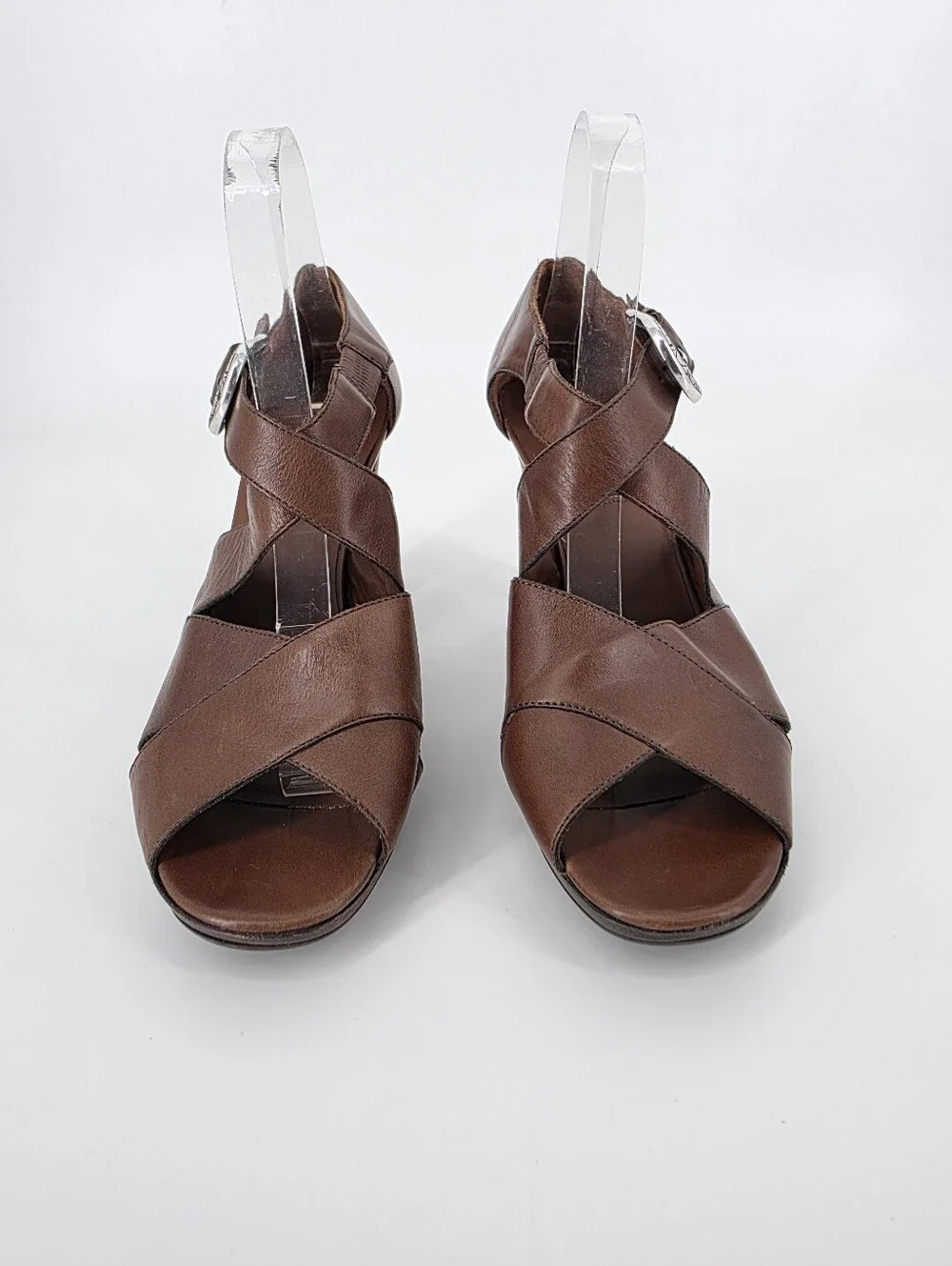 Brighton Vogue Brown Leather Sandals Heels, Sz 9.5